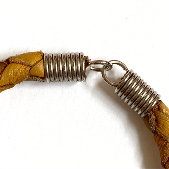 Tan brown braided leather rope bracelet - Picture 2 of 2